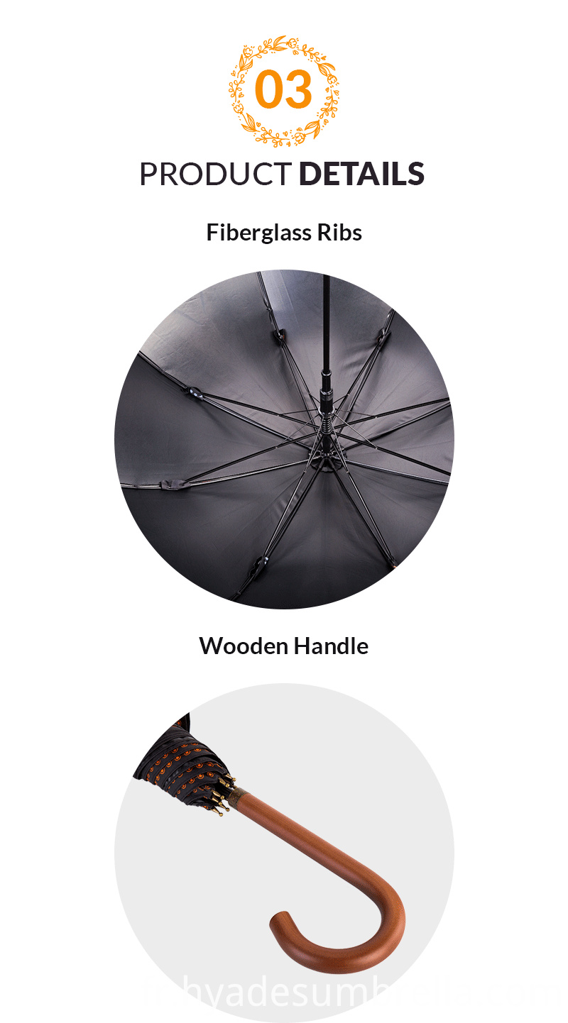 Poignée en bois de parapluie droit ouvert automatique de Womens Womens Auto Open Straight Umbrella Wooden Handle